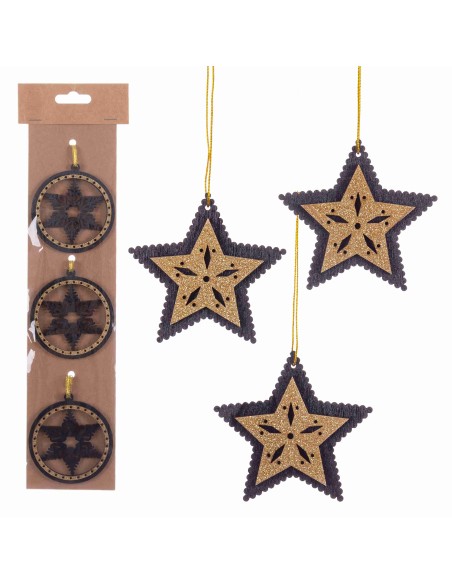 S/3 COLGANTE FIGURAS MADERA NEGRO 2/M 10 X 10 CM