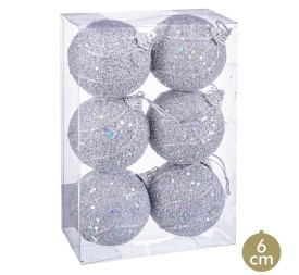 S/6 BOLAS HILOS FOAM PLATA 6 X 6 X 6 CM