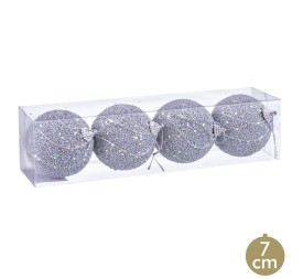 S/4 BOLAS HILOS FOAM PLATA 7 X 7 X 7 CM