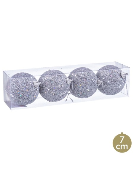 S/4 BOLAS HILOS FOAM PLATA 7 X 7 X 7 CM