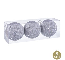 S/3 BOLAS HILOS FOAM PLATA 8 X 8 X 8 CM