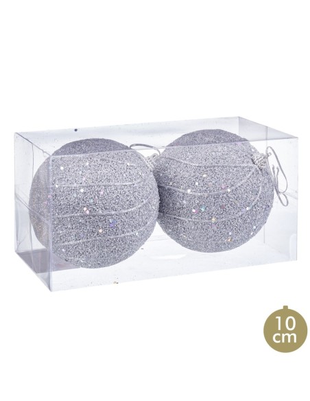 S/2 BOLAS HILOS FOAM PLATA 10 X 10 X 10 CM