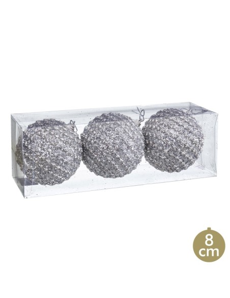 S/3 BOLAS POLYFOAM PLATA 8 X 8 X 8 CM