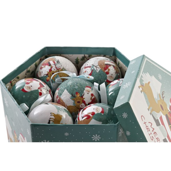 BOLA DECORACION SET 7 PVC 7,5X7,5X12 7 PAPA NOEL VERDE AGUA