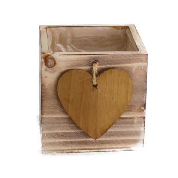 MACETERO MADERA CORAZON   15x15x15cm