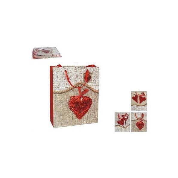 BOLSA REGALO CUORE 24X18X8 3D/BRILLO X1