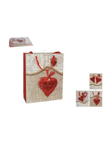 BOLSA REGALO CUORE 32X26X10 3D/BRILLO X1
