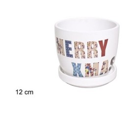 MACETERO CERAMICA BLANCO 12cm MERRY XMAS