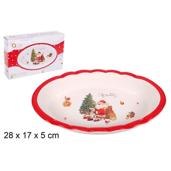 BANDEJA OVALADA CERAMICA NAVIDAD 28x17x5