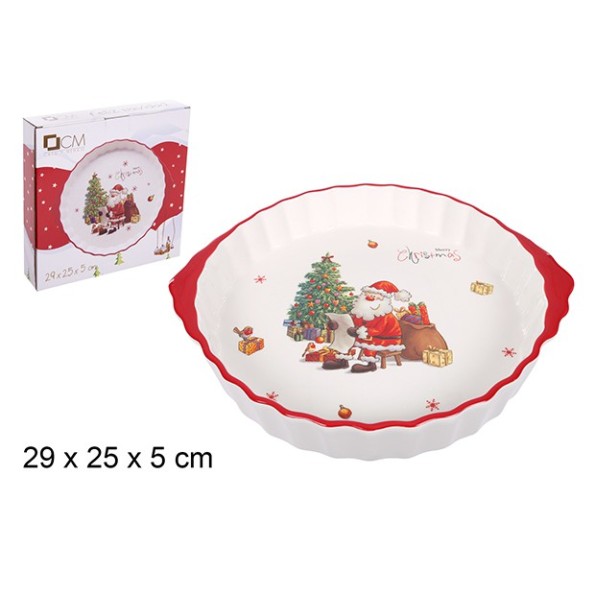 BANDEJA REDONDA CERAMICA NAVIDAD 29x25x5