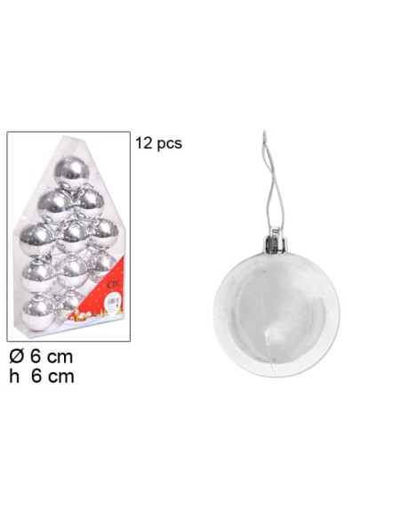 12 BOLAS PLATA 60MM MAT/MET EN CASITA