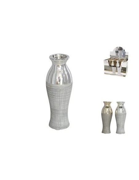 JARRÓN REA 6,5X18CM GRÉS ORO/PLATA SURTI