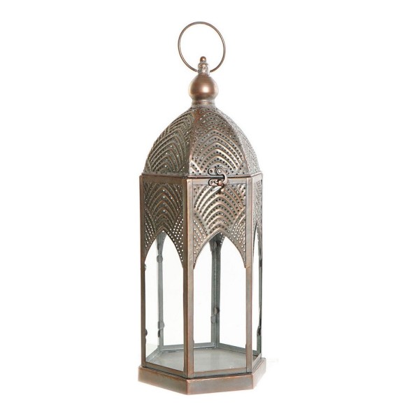 FAROLA METAL CRISTAL 18X18X43 BRONCE