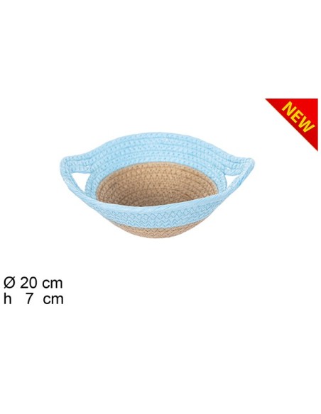 CESTA CUERDA PAPEL NATURAL/TURQUESA CON