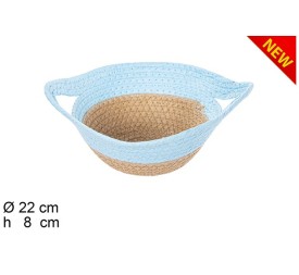CESTA CUERDA PAPEL NATURAL/TURQUESA CON ASAS (7301)
