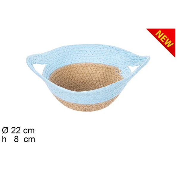 CESTA CUERDA PAPEL NATURAL/TURQUESA CON ASAS (7301)