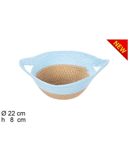 CESTA CUERDA PAPEL NATURAL/TURQUESA CON ASAS (7301)