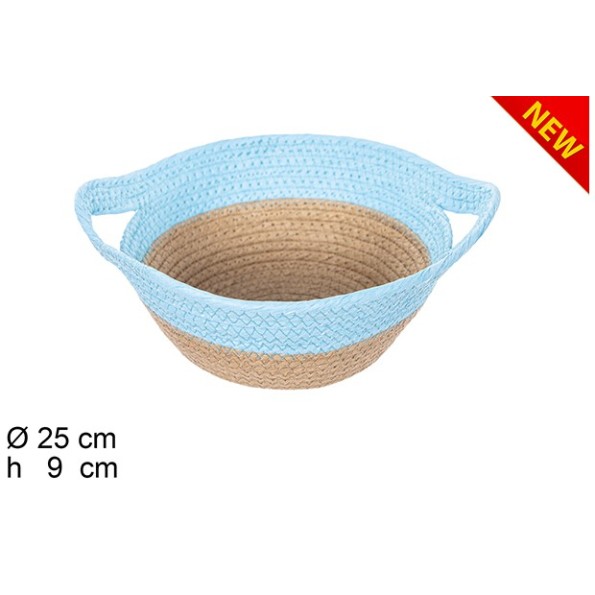 CESTA CUERDA PAPEL NATURAL/TURQUESA CON ASAS (7318)