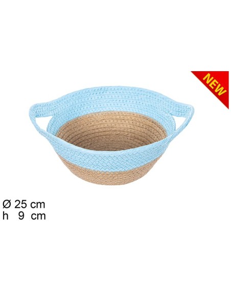 CESTA CUERDA PAPEL NATURAL/TURQUESA CON ASAS (7318)