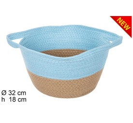 CESTA CUERDA PAPEL NATURAL/TURQUESA CON ASAS (7349)