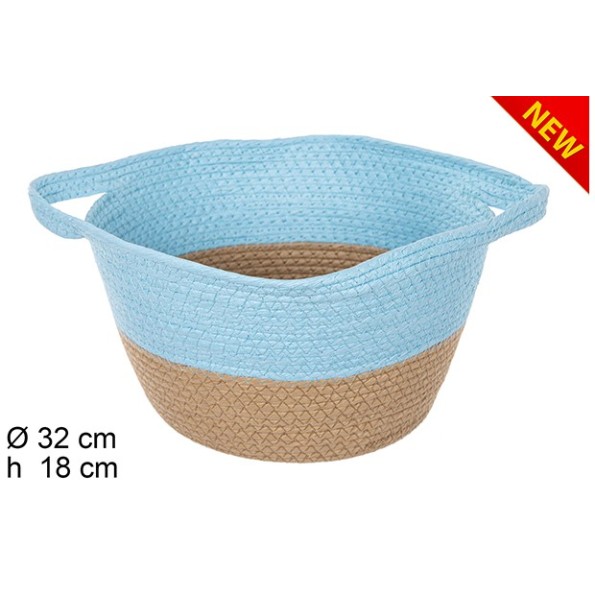 CESTA CUERDA PAPEL NATURAL/TURQUESA CON ASAS (7349)