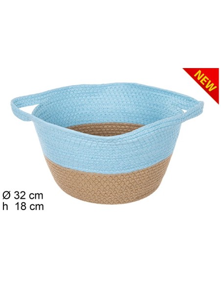CESTA CUERDA PAPEL NATURAL/TURQUESA CON ASAS (7349)