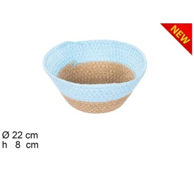 CESTA CUERDA PAPEL NATURAL/TURQUESA SIN ASAS (7370)