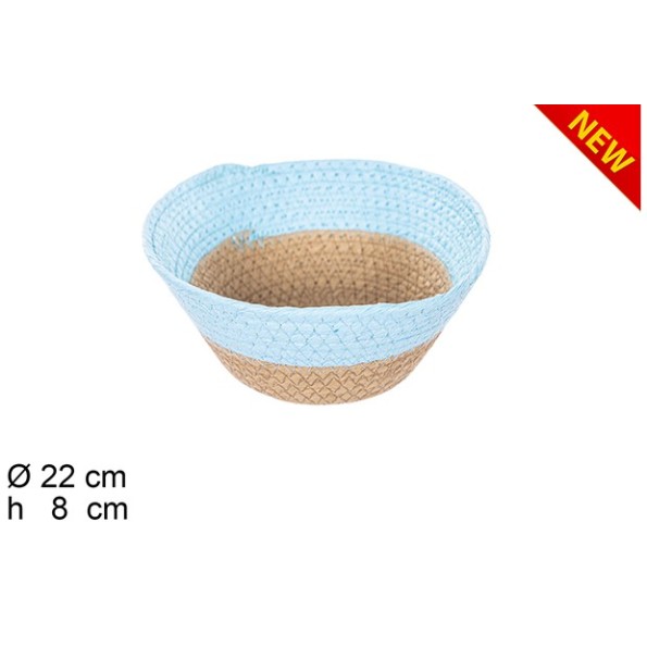 CESTA CUERDA PAPEL NATURAL/TURQUESA SIN ASAS (7370)