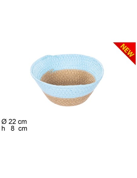 CESTA CUERDA PAPEL NATURAL/TURQUESA SIN ASAS (7370)