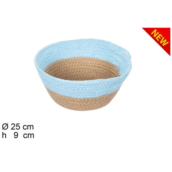 CESTA CUERDA PAPEL NATURAL/TURQUESA SIN ASAS (7387)