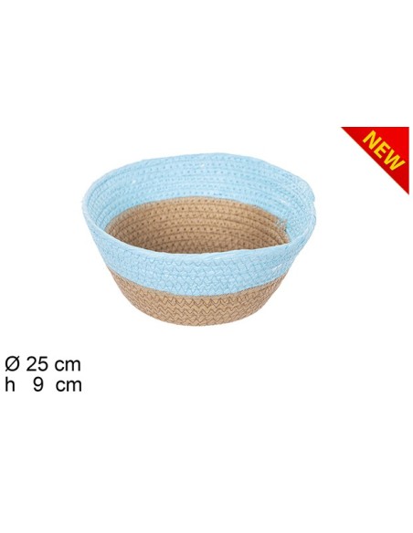 CESTA CUERDA PAPEL NATURAL/TURQUESA SIN ASAS (7387)