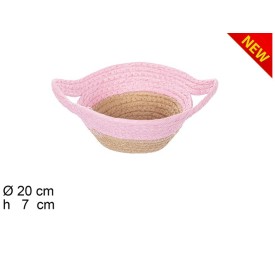 CESTA CUERDA PAPEL NATURAL/ROSA CON ASAS