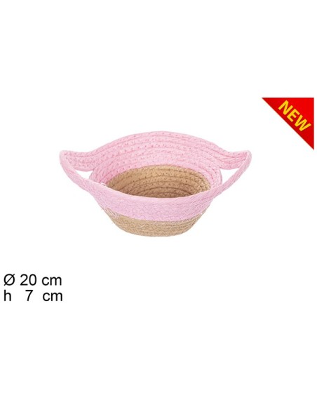 CESTA CUERDA PAPEL NATURAL/ROSA CON ASAS