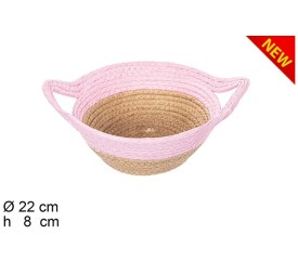 CESTA CUERDA PAPEL NATURAL/ROSA CON ASAS