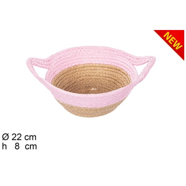 CESTA CUERDA PAPEL NATURAL/ROSA CON ASAS (7912)