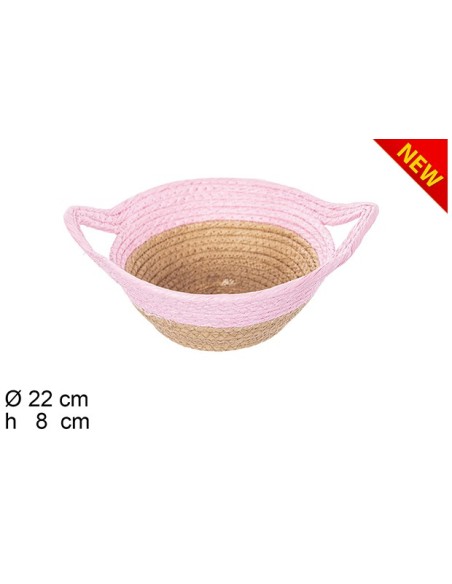 CESTA CUERDA PAPEL NATURAL/ROSA CON ASAS (7912)