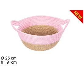 CESTA CUERDA PAPEL NATURAL/ROSA CON ASAS