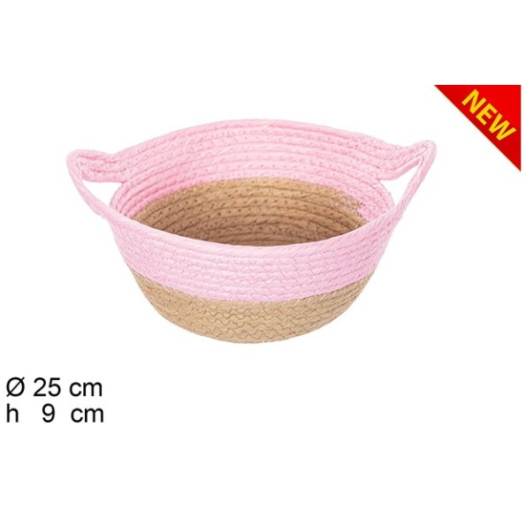 CESTA CUERDA PAPEL NATURAL/ROSA CON ASAS (7929)