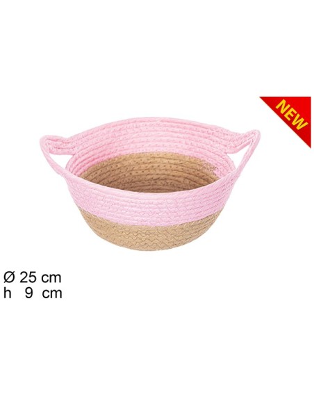 CESTA CUERDA PAPEL NATURAL/ROSA CON ASAS (7929)