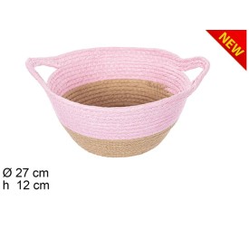 CESTA CUERDA PAPEL NATURAL/ROSA CON ASAS