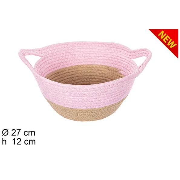 CESTA CUERDA PAPEL NATURAL/ROSA CON ASAS (7936)
