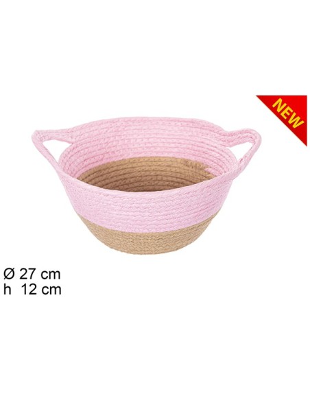 CESTA CUERDA PAPEL NATURAL/ROSA CON ASAS (7936)