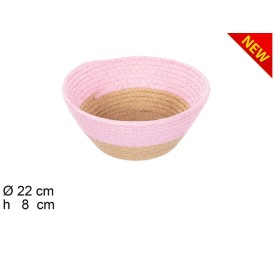 CESTA CUERDA PAPEL NATURAL/ROSA SIN ASAS (7981)
