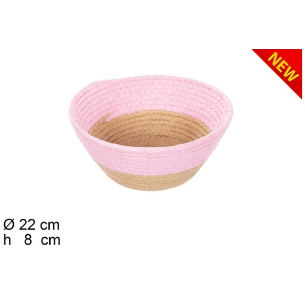 CESTA CUERDA PAPEL NATURAL/ROSA SIN ASAS (7981)