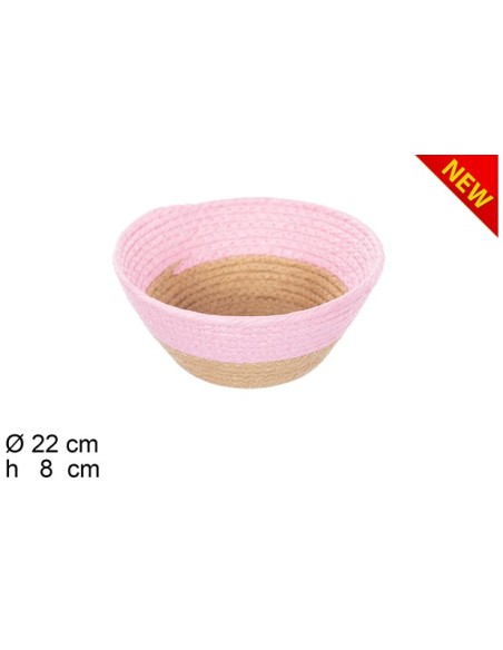 CESTA CUERDA PAPEL NATURAL/ROSA SIN ASAS (7981)