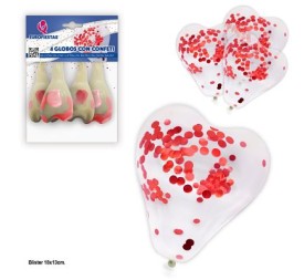 GLOBOS CORAZON *4 CON CONFETI MET.ROJO PQ.24 C/288