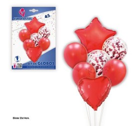 SET GLOBOS CORAZON Y ESTRELLA ROJO PQ.12 C/240U