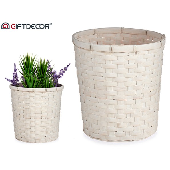 MACETERO REDONDO BAMBU 25CM BLANCO