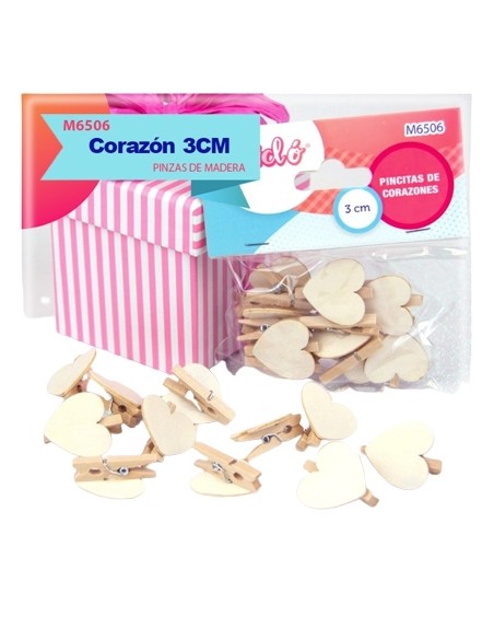 MINI PINZAS DE MADERA CON CORAZONES 3CM