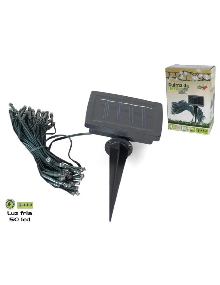 GUIRNALDA SOLAR PLÁSTICO 50 LED FRÍO 2MT